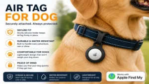Air tag for dog securely attached to a durable and lightweight dog collar