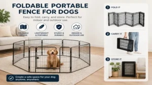 Foldable portable fence for dogs designed for easy indoor and outdoor use
