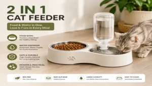 modern 2 in 1 cat feeder design with food bowl and water fountain for pets