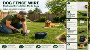 dog fence wire being installed in a backyard for secure outdoor pet boundaries