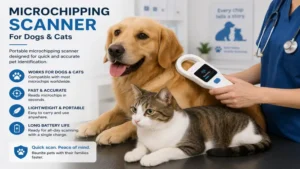 Portable microchipping scanner for dogs and cats used in a modern veterinary clinic