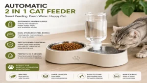automatic 2 in 1 cat feeder with water bottle attachment and stainless steel bowls