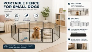 Portable fence for small dogs providing a secure indoor play space