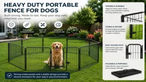 Heavy duty portable fence for dogs with durable metal construction for outdoor safety