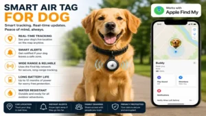 Smart air tag for dog with app connectivity and live tracking features