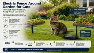 Electric fence for cats installed around a garden to keep pets safely contained