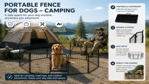 Portable fence for dogs camping setup creating a safe outdoor enclosure