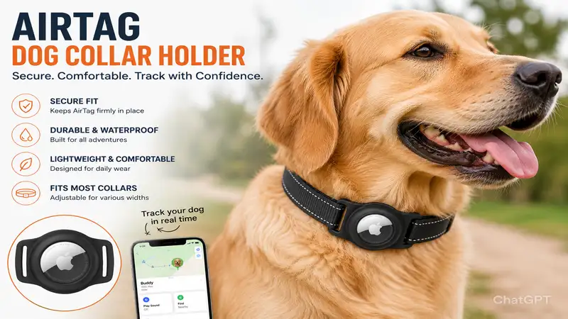 airtag dog collar holder securely attached to a dog collar for reliable pet tracking and everyday safety