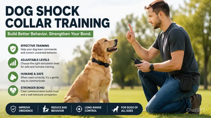 Dog owner using dog shock collar training to teach obedience commands and build better behavior outdoors