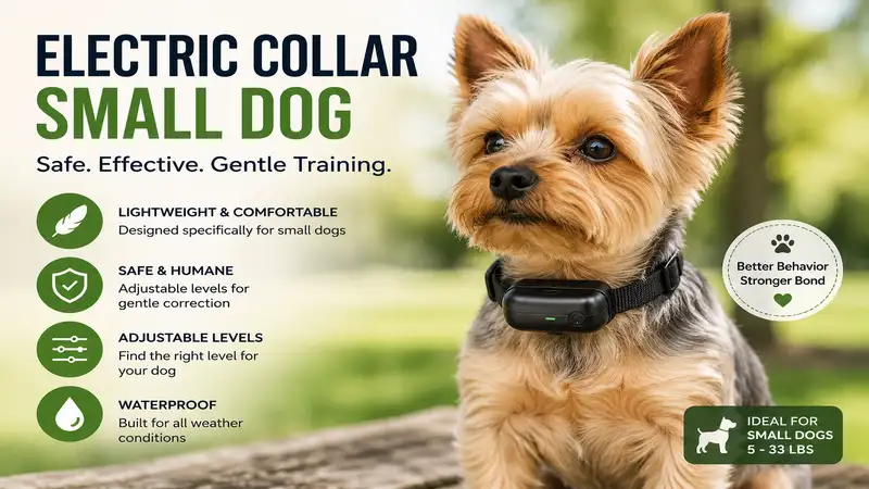 Electric collar small dog wearing a lightweight training collar outdoors