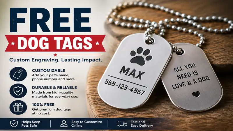 Free dog tags with customizable engraving for pets and identification purposes