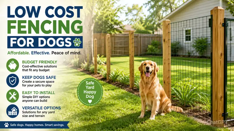 low cost fencing for dogs installed around a backyard to create a safe and affordable pet containment area