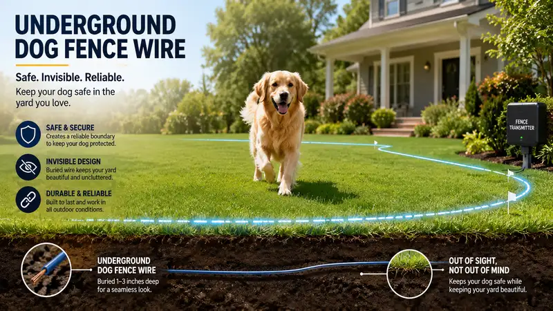 Professional installation of underground dog fence wire around a residential yard for safe pet containment