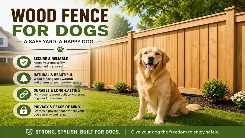 Wood fence for dogs providing a secure and attractive outdoor space for pets to play safely.
