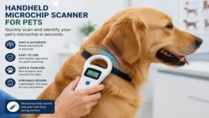 Handheld microchip scanner for pets scanning a dog for fast and accurate identification