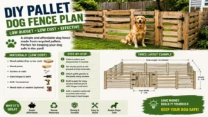 low budget low cost dog fence plans using recycled wooden pallets for a simple DIY dog fence