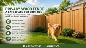 Privacy wood fence for dogs surrounding a spacious backyard and creating a safe environment for pets.