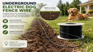 Underground electric dog fence wire being laid around the perimeter of a yard