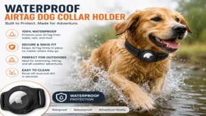 Waterproof airtag dog collar holder designed to protect the tracker from rain, splashes, and outdoor adventures