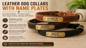 dog collars with name plates made from premium leather for durability and timeless style