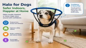 halo for dogs used indoors to improve safety and confidence for a visually impaired dog