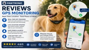 pawtronic reviews featuring GPS monitoring, real-time location updates, and safe zone alerts for pets