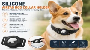 Flexible silicone airtag dog collar holder providing a secure, comfortable, and lightweight fit for dogs