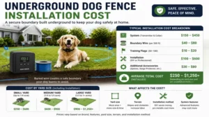 Underground installation breakdown showing electric dog fence cost for residential yards