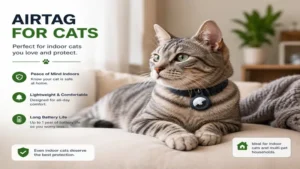 airtag for cats worn by an indoor cat relaxing safely at home