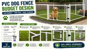 low budget low cost dog fence plans with PVC pipe design for an easy and affordable pet enclosure