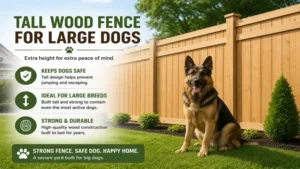 Tall wood fence for dogs designed to help contain large and energetic breeds safely.