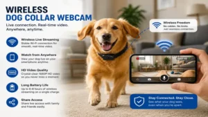 wireless dog collar webcam with stable live streaming and smartphone connection