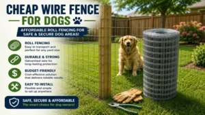 Roll of wire mesh used to build a cheap wire fence for dogs in a residential outdoor space