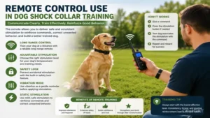 Pet owner using a remote device during dog shock collar training to reinforce commands