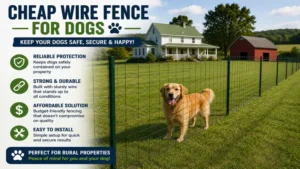 Durable cheap wire fence for dogs surrounding a rural property to prevent pets from wandering