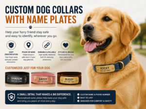 dog collars with name plates featuring reflective materials for improved nighttime visibility and safety
