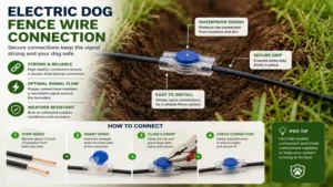 Close-up view of connectors used to join electric dog fence wire sections
