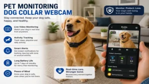 pet monitoring dog collar webcam for tracking dog activities and safety alerts
