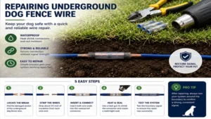 Repairing damaged underground dog fence wire using waterproof splice connectors and heat shrink tubing