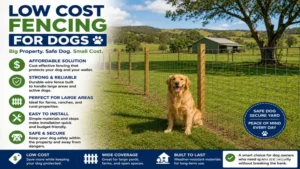 Portable low cost fencing for dogs providing a flexible containment solution for outdoor spaces