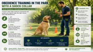 Dog completing obedience tasks with dog shock collar training during a park exercise session