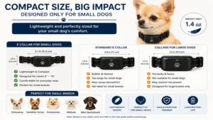 Size comparison highlighting the compact design of an e collar for small dogs