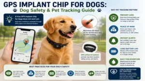 Dog safety infographic explaining tracking solutions commonly associated with gps implant chip for dogs