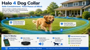 halo 4 dog collar helping keep a dog safely contained within a virtual fence area