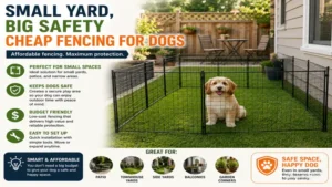 Small yard enclosed with cheap fencing for dogs to maximize pet safety in compact outdoor areas