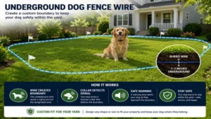 Underground dog fence wire creating a custom containment boundary that keeps dogs safely within the yard