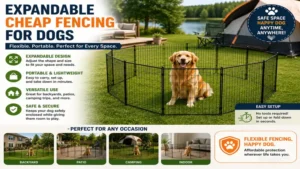 Expandable cheap fencing for dogs designed for flexible use in backyards, patios, camping sites, and indoor spaces