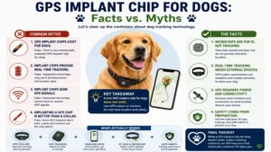 Facts and myths infographic clarifying misconceptions about gps implant chip for dogs and pet tracking technology