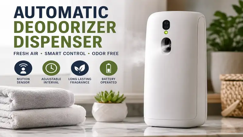 automatic deodorizer dispenser in a modern home with a sleek wall-mounted automatic fragrance dispenser