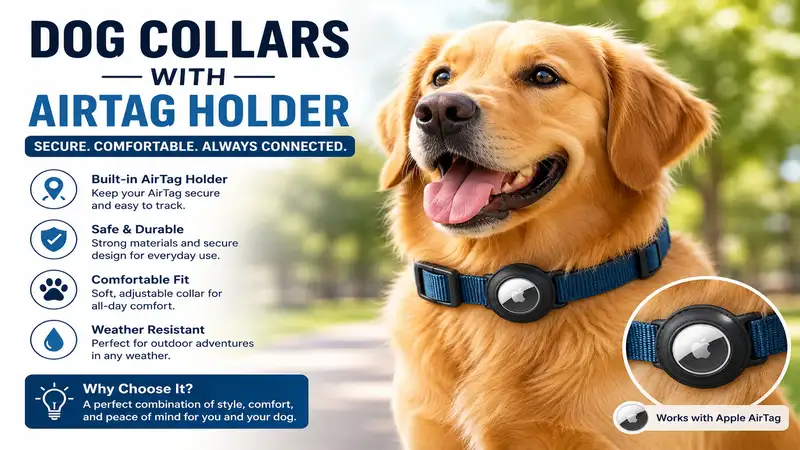 Dog collars with airtag holder for secure pet tracking and everyday comfort